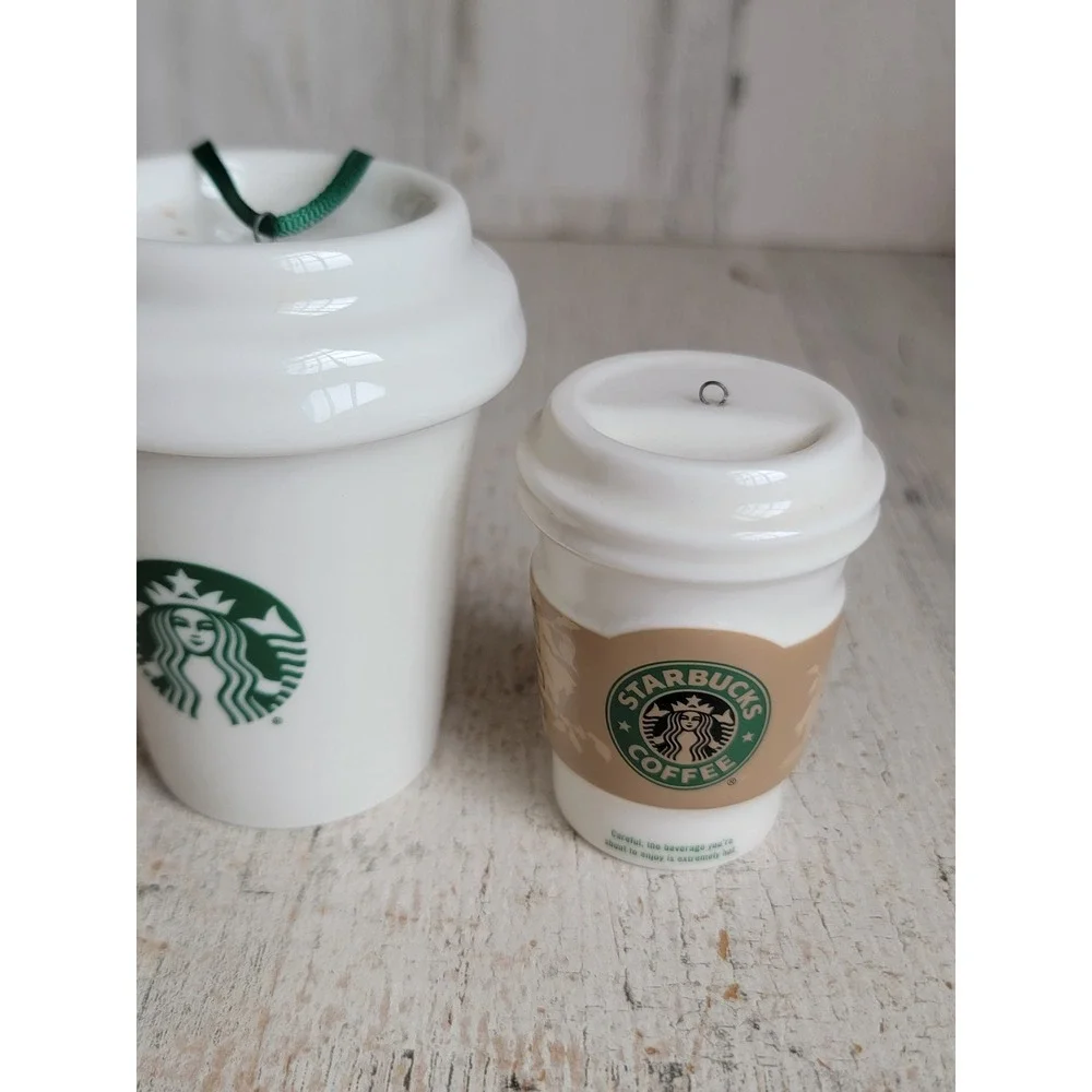 Starbucks coffee ceramic beige hot sleeve Xmas ornament set home